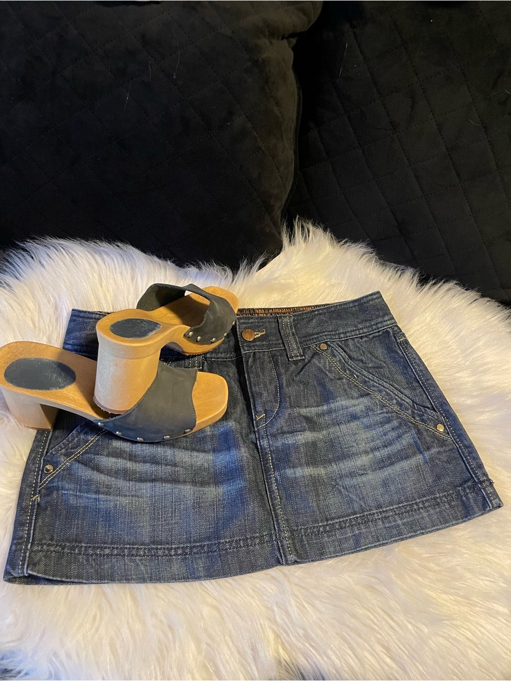Quality Denim X2 Mini Skirt in Dark Blue - Classic Casual